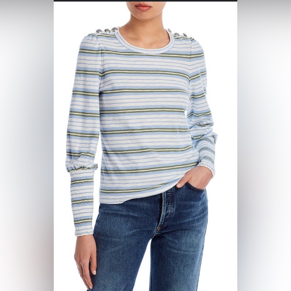 Veronica Beard Meg Striped Tee Bishop Sleeves SzM